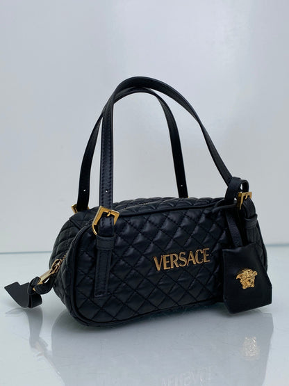 Versace Black Tag Bowling Crossbody Bag GHW