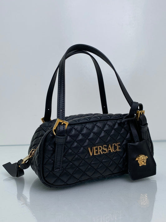 Versace Black Tag Bowling Crossbody Bag GHW