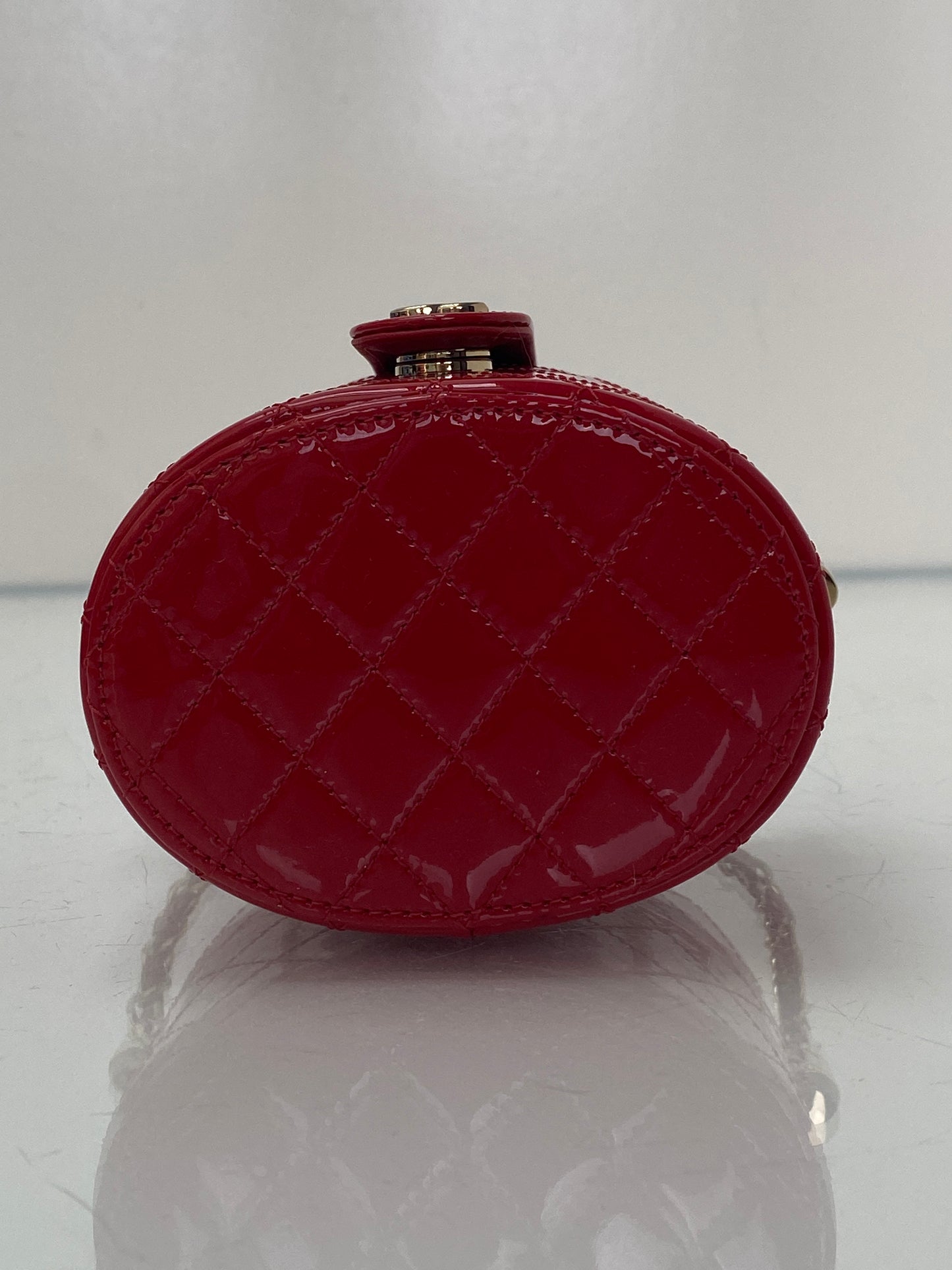 Chanel Red Patent Quilted Small Round Vanity GHW