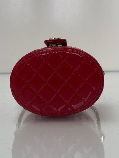Chanel Red Patent Quilted Small Round Vanity GHW