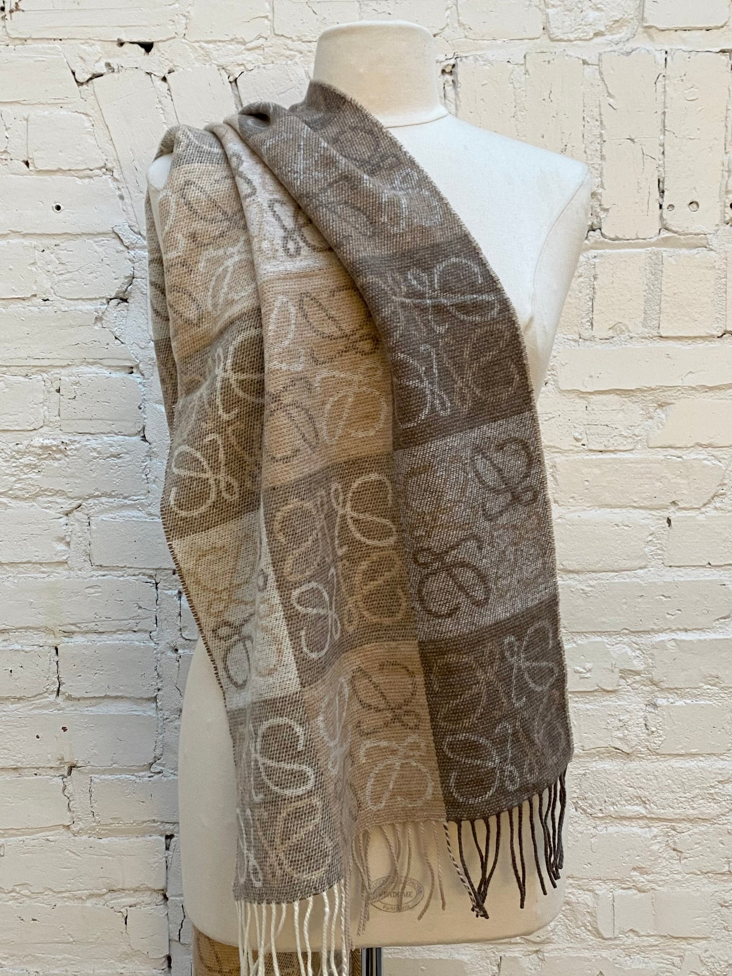 Loewe Shades Of Brown Checkered Anagram Wool & Cashmere Scarf