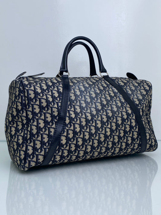 Dior Vintage Navy Oblique Boston Bag SHW