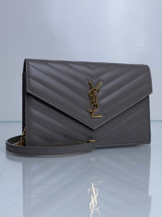 Saint Laurent Urban Grey Cassandre Chain Wallet Bag GHW