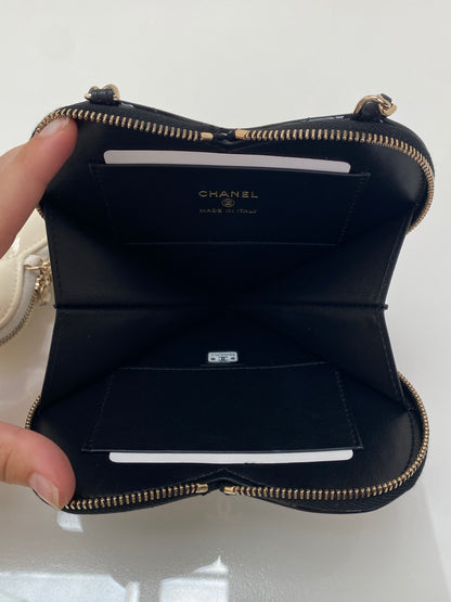 Chanel White & Black Patent Heart Chain Clutches on Chain Bag GHW