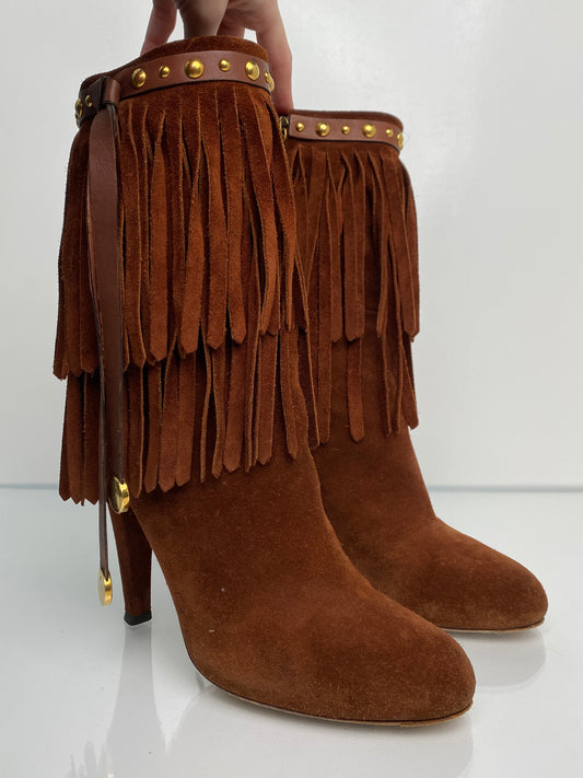 Gucci Brown Suede Fringe Boots, 40.5