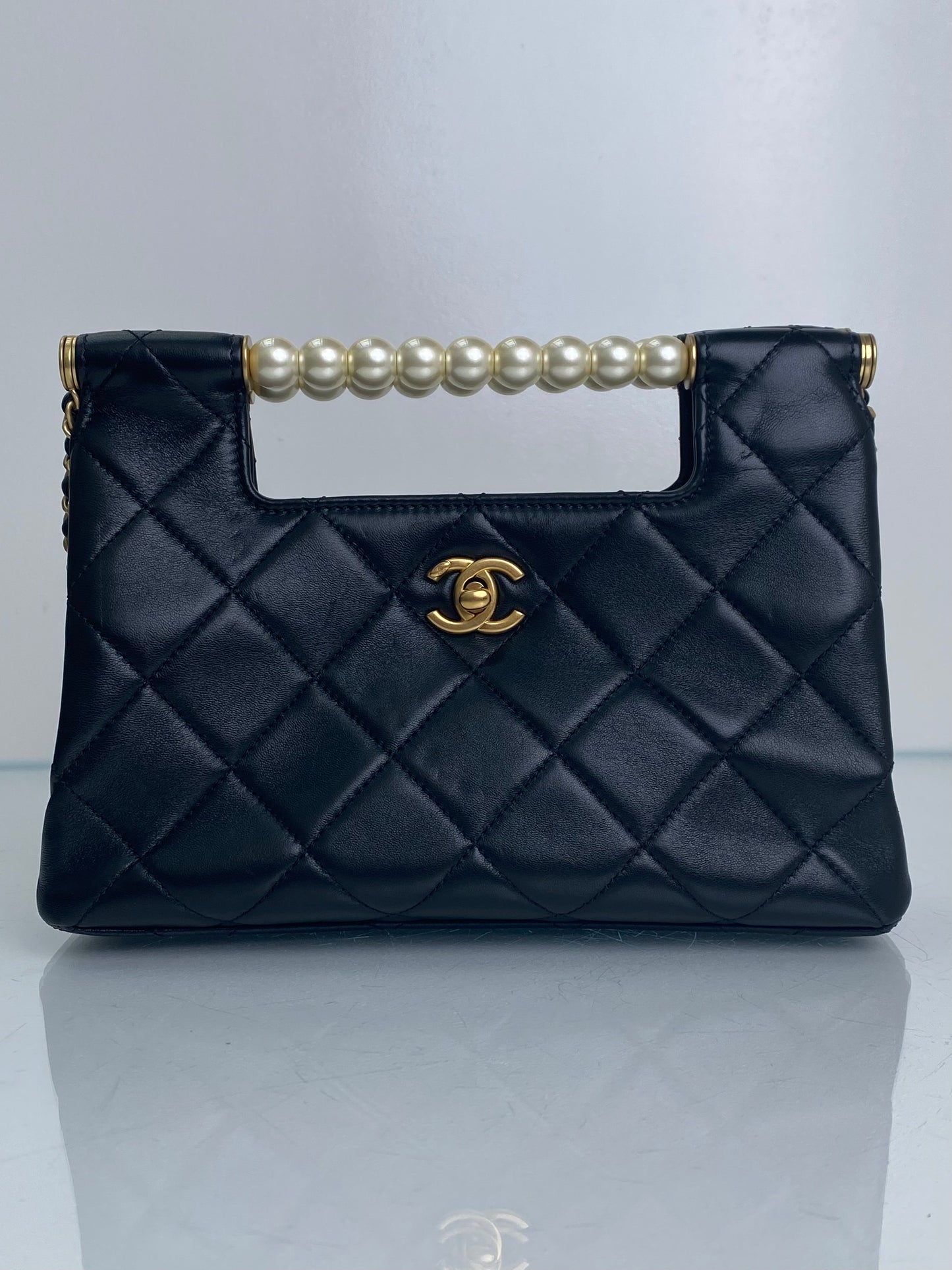 Chanel Black Small Pearl Quilted Shopping Bag GHW