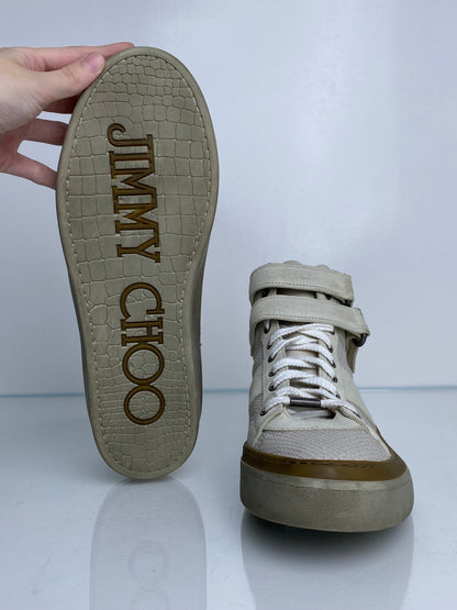 Jimmy Choo Men’s Cream & White Snakeprint High Top Sneakers, 43.5