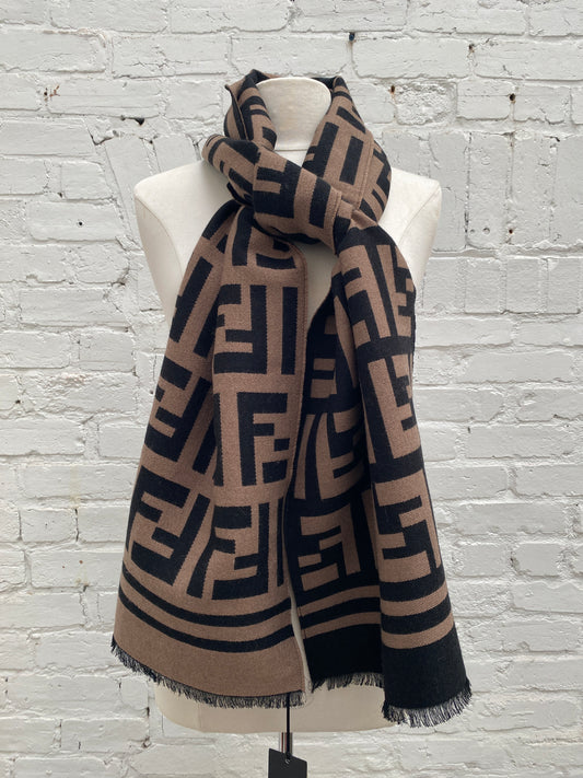 Fendi FF Tobacco Tassel Wool & Cashmere Scarf