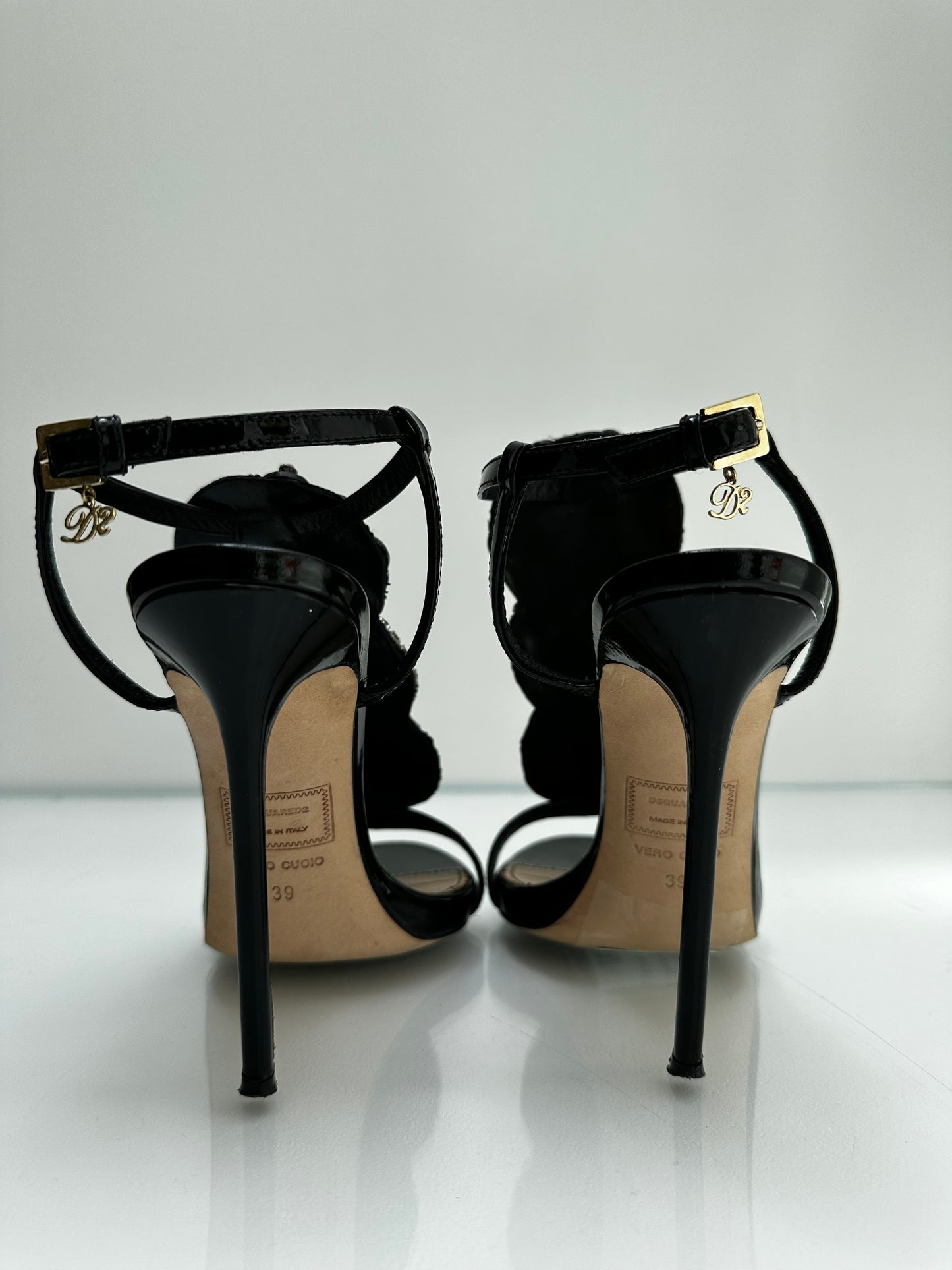 DSquared Black Sequin Strappy Heels, 39