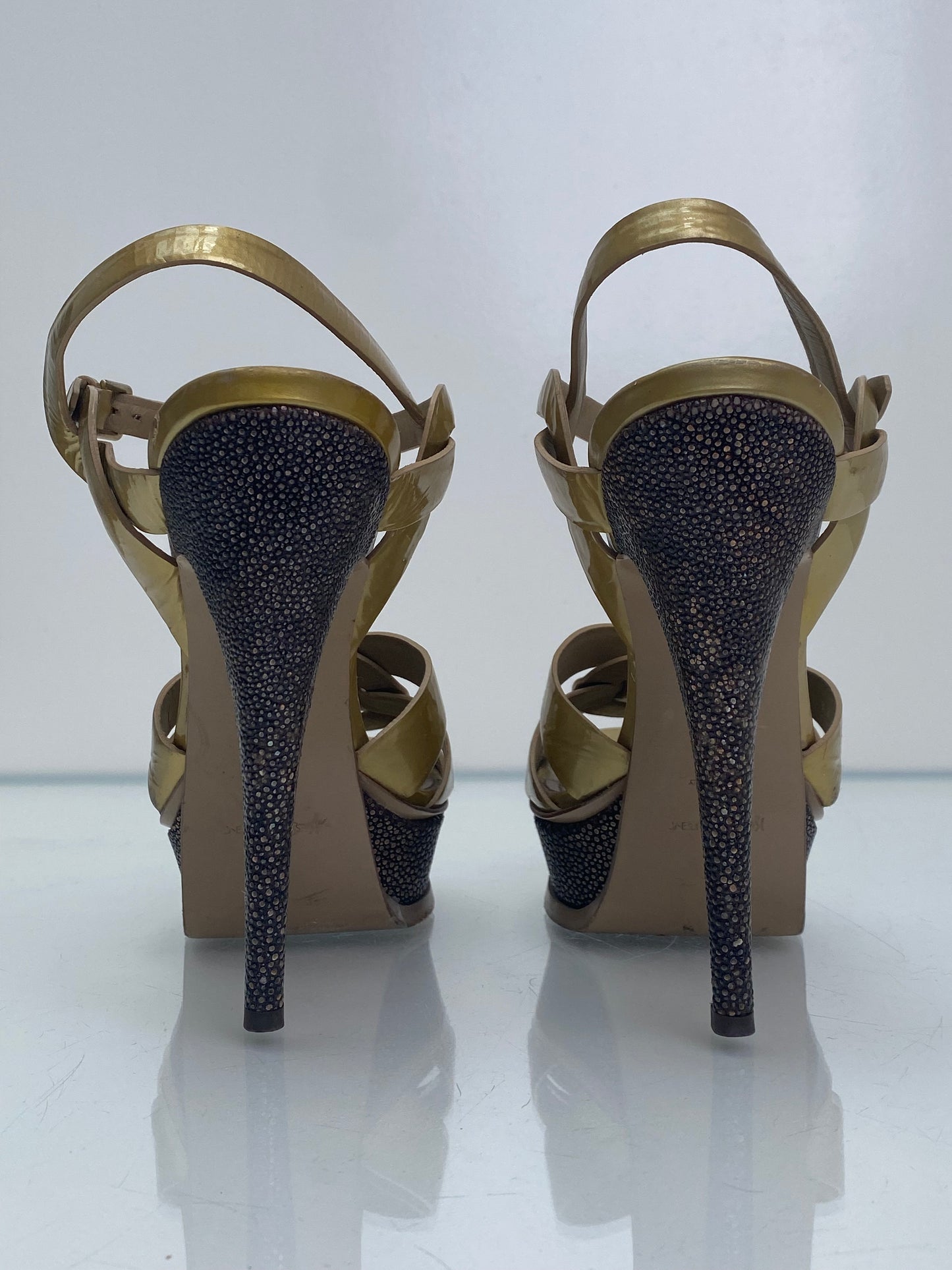 YSL Metallic Gold Platform Tribute Heels, 39.5 (As Is)