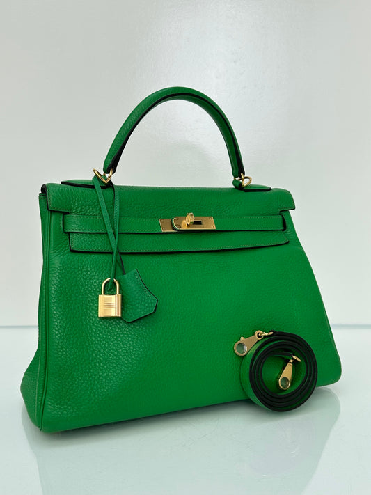 Hermes Kelly 32 Bamboo Clemence GHW #R