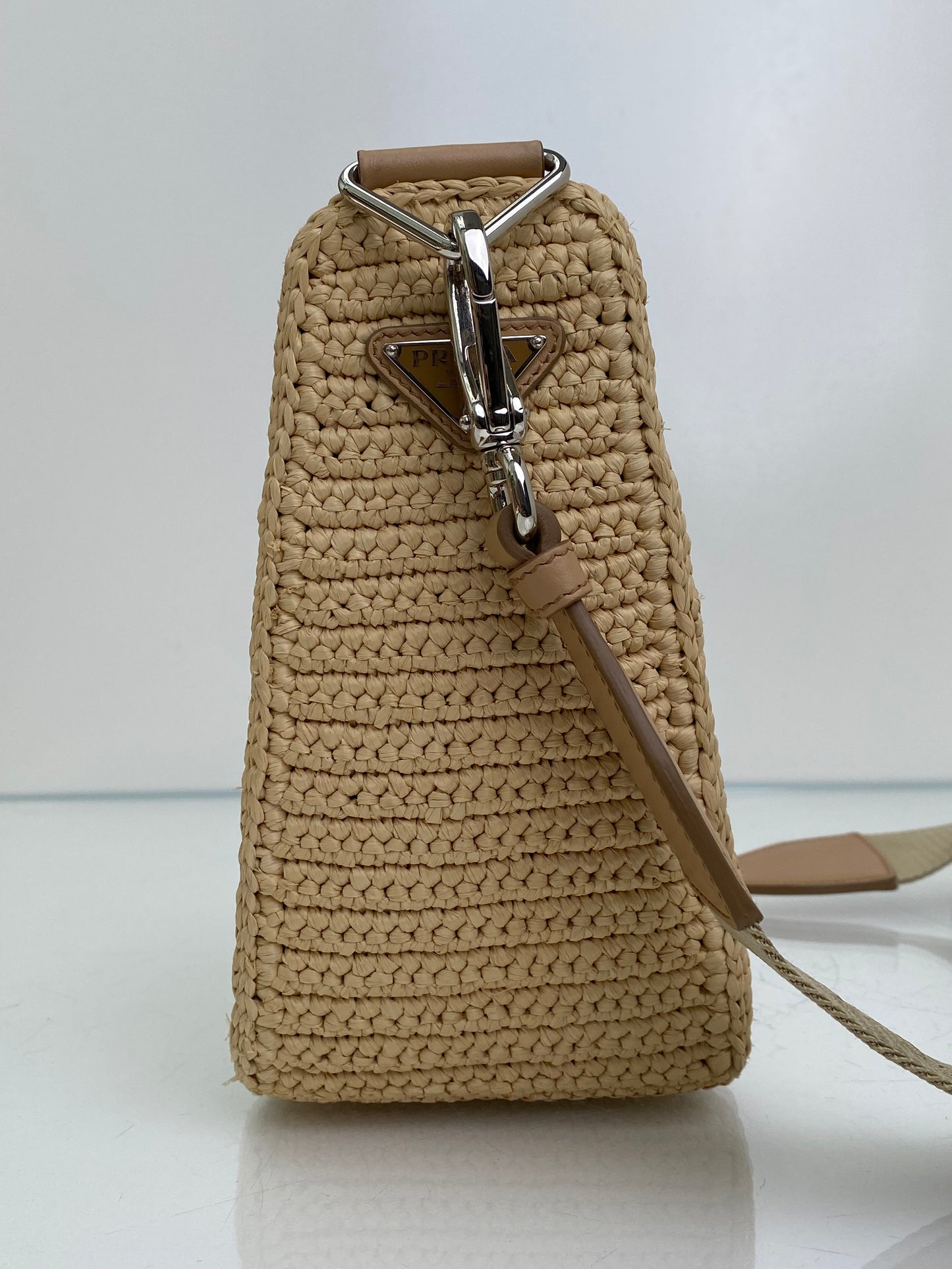 Prada Tan Raffia Logo Triangle Bag SHW