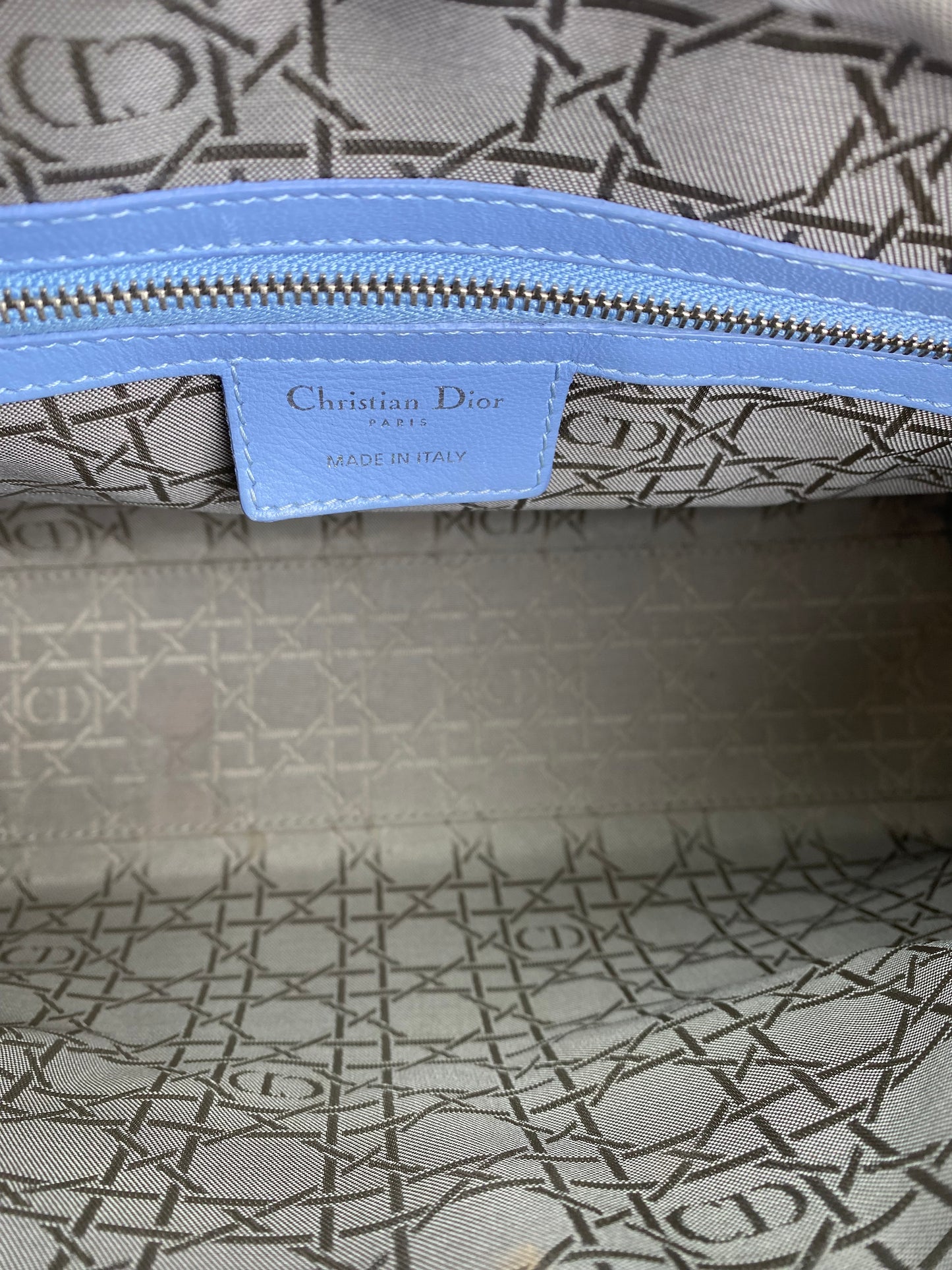 Christian Dior Blue Lady Dior Large Leather Tote SHW