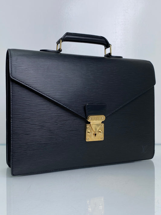 Louis Vuitton Black Epi Briefcase GHW