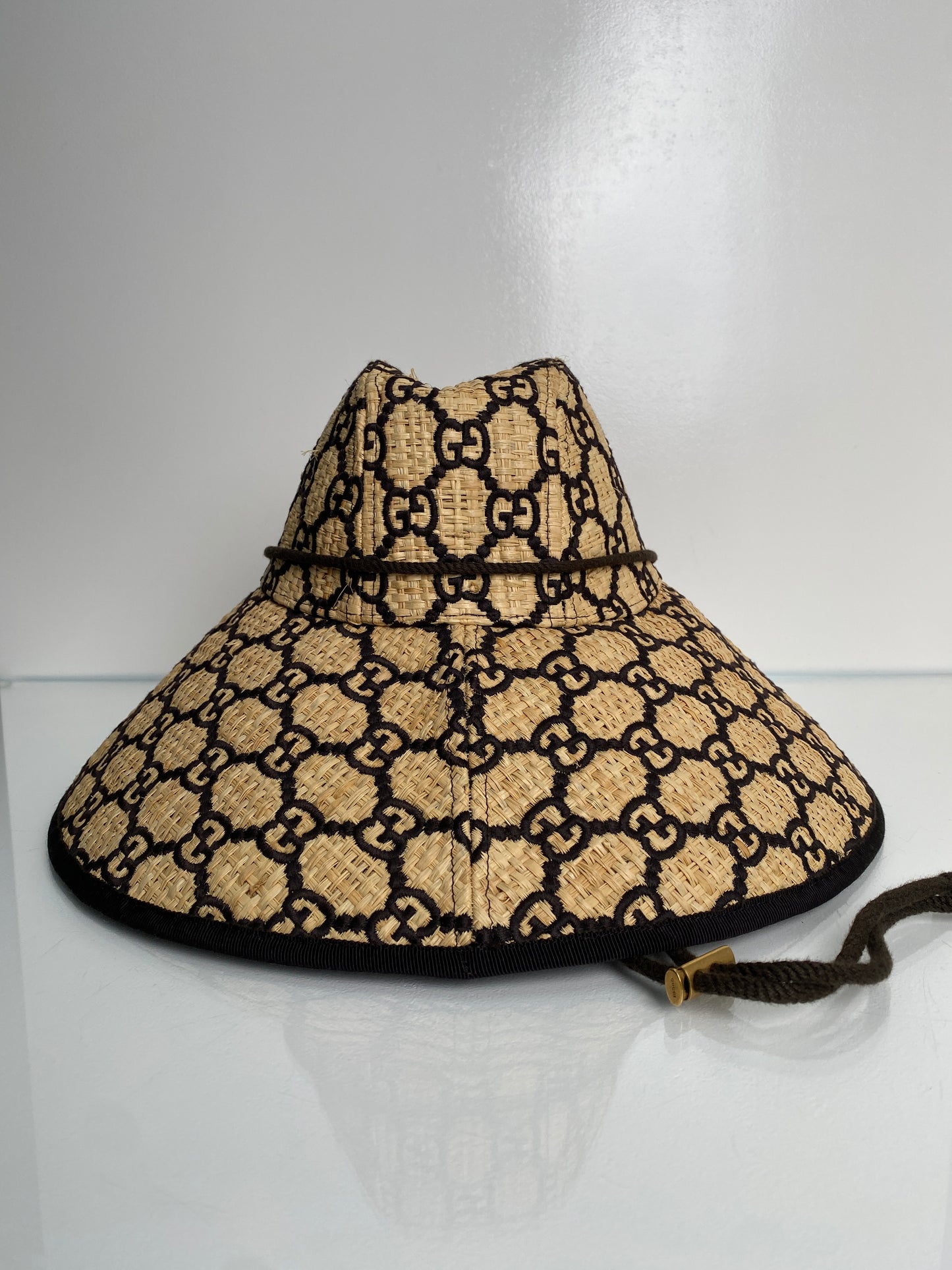 Gucci Brown & Tan Raffia GG Wide Brim Hat