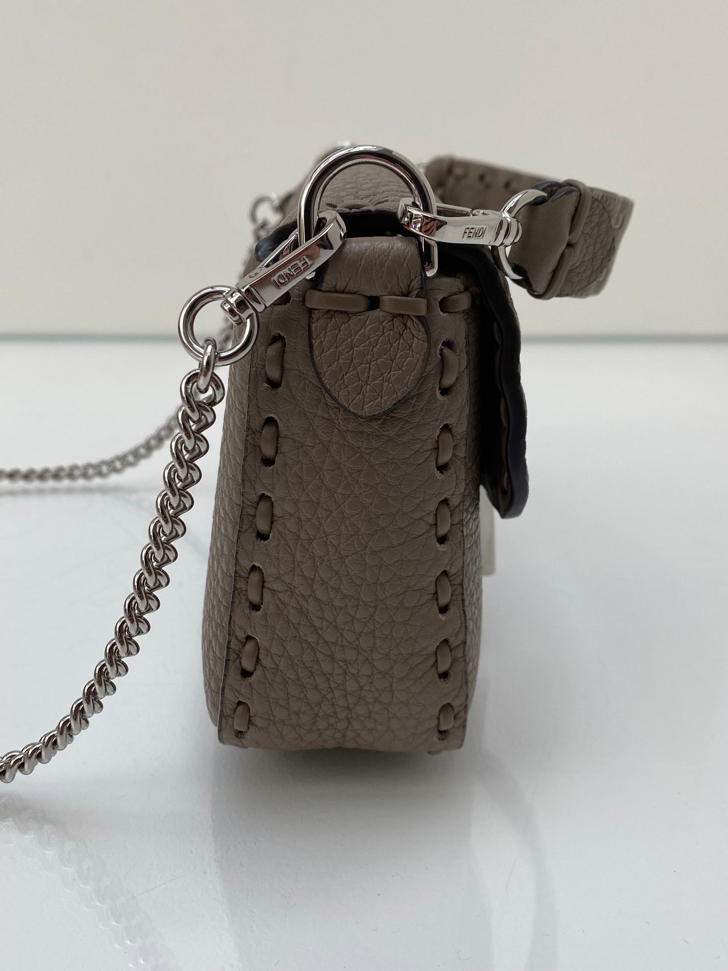Fendi Dove Grey Selleria Baguette Mini Bag SHW