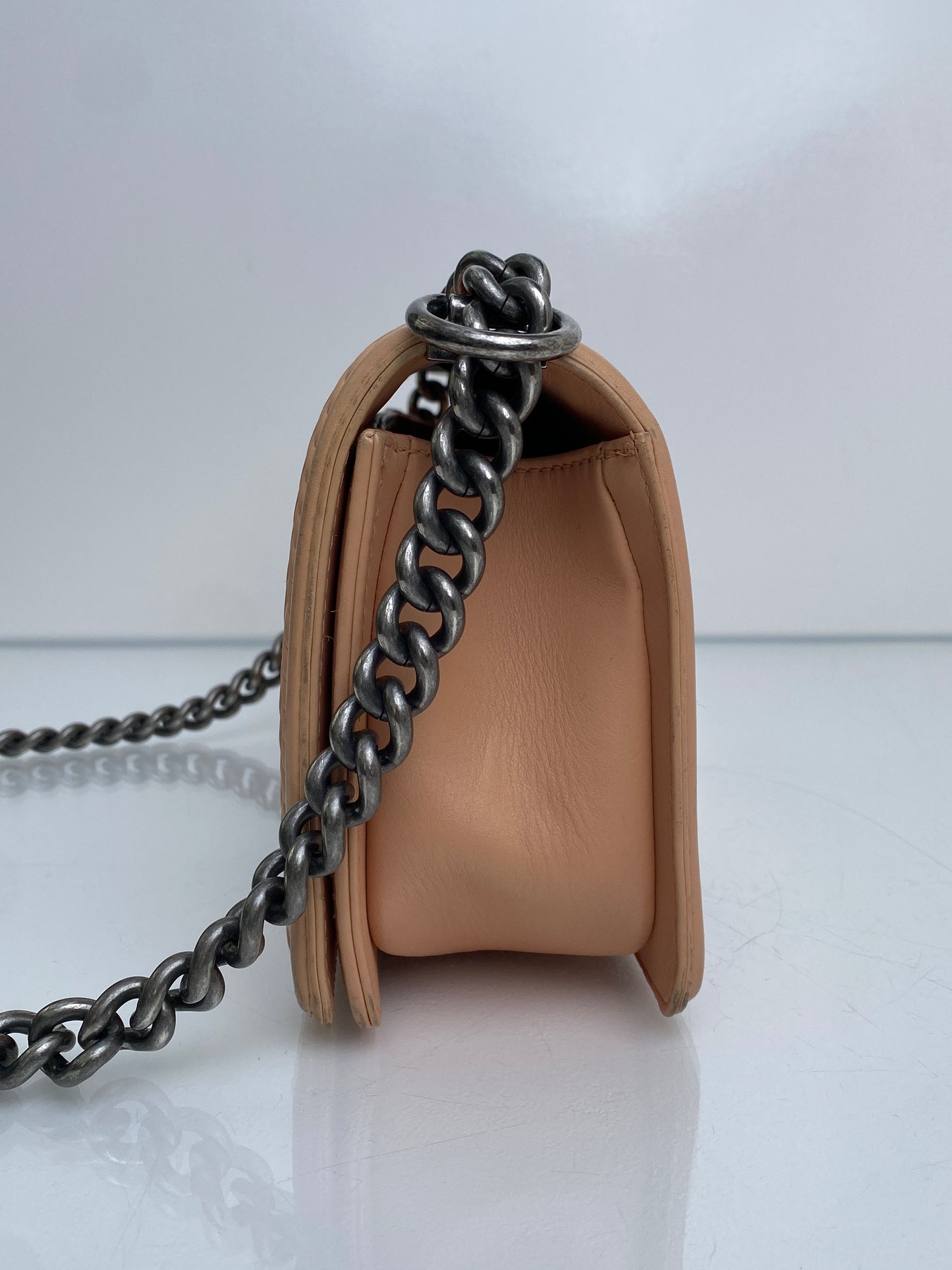 Chanel Medium Boy Bag Beige Stitched Chevron RHW #23