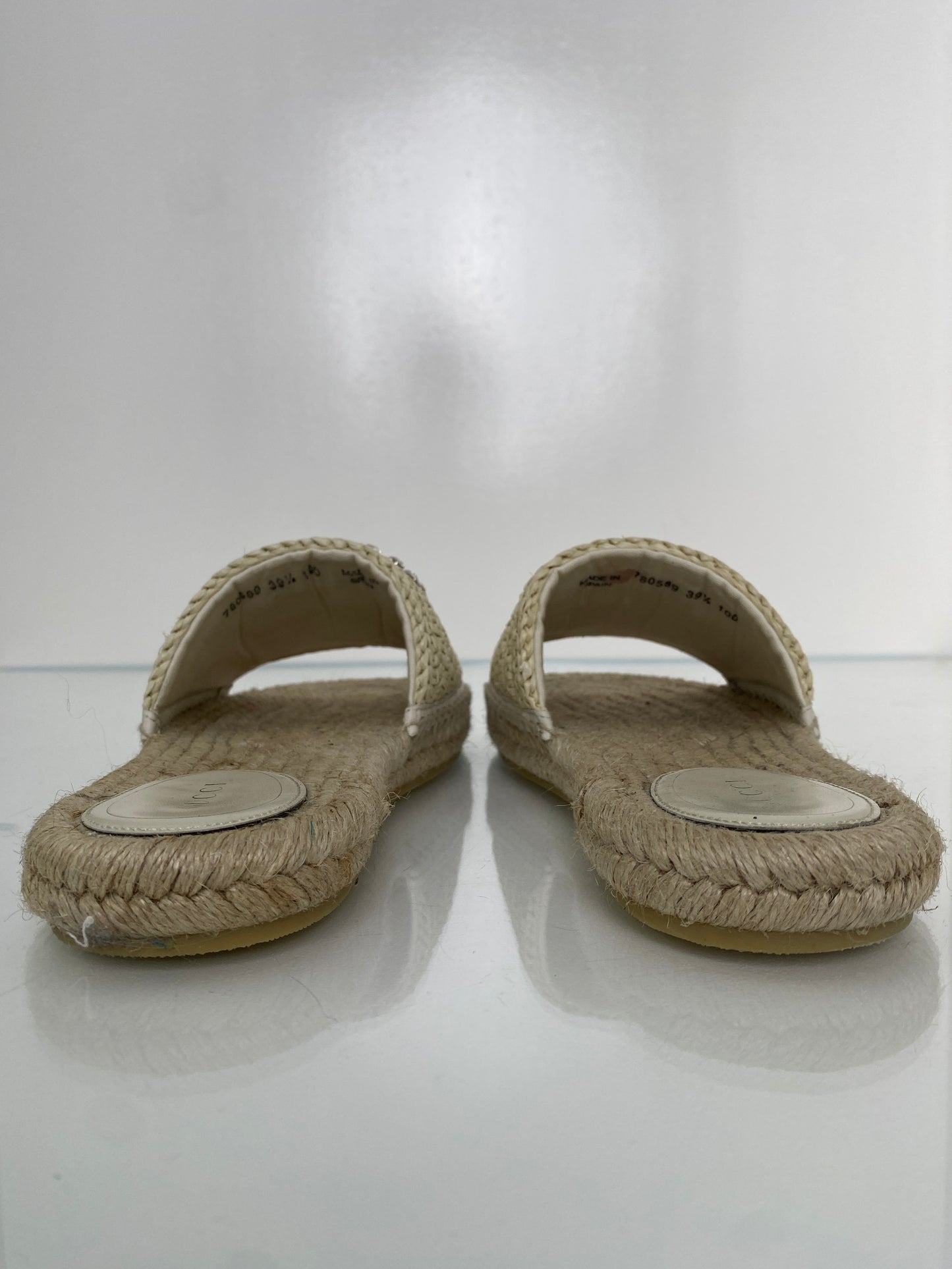Gucci Tan & Crystal Cora Espadrille Slide Sandals, 39.5