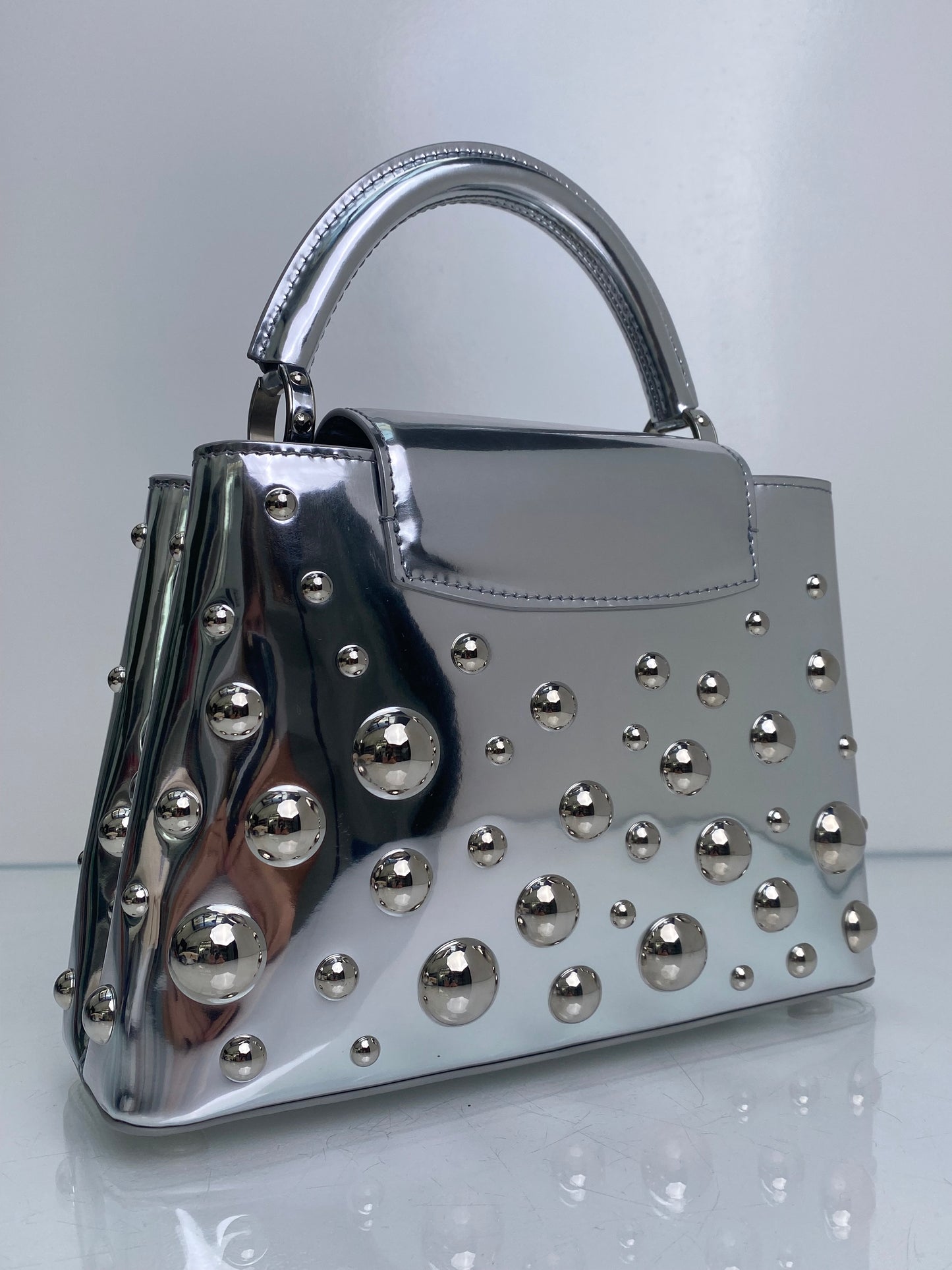Louis Vuitton Silver Vernis Patent Leather X Yayoi Kusama Capucines BB Bag SHW