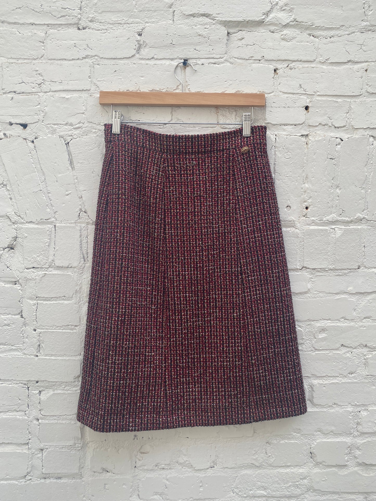 Chanel Burgundy & Gold Tweed Skirt, 38