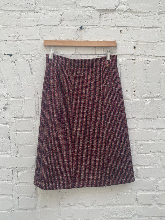 Chanel Burgundy & Gold Tweed Skirt, 38