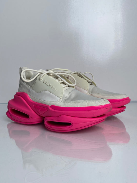 Balmain White & Neon Pink Sneakers, 9