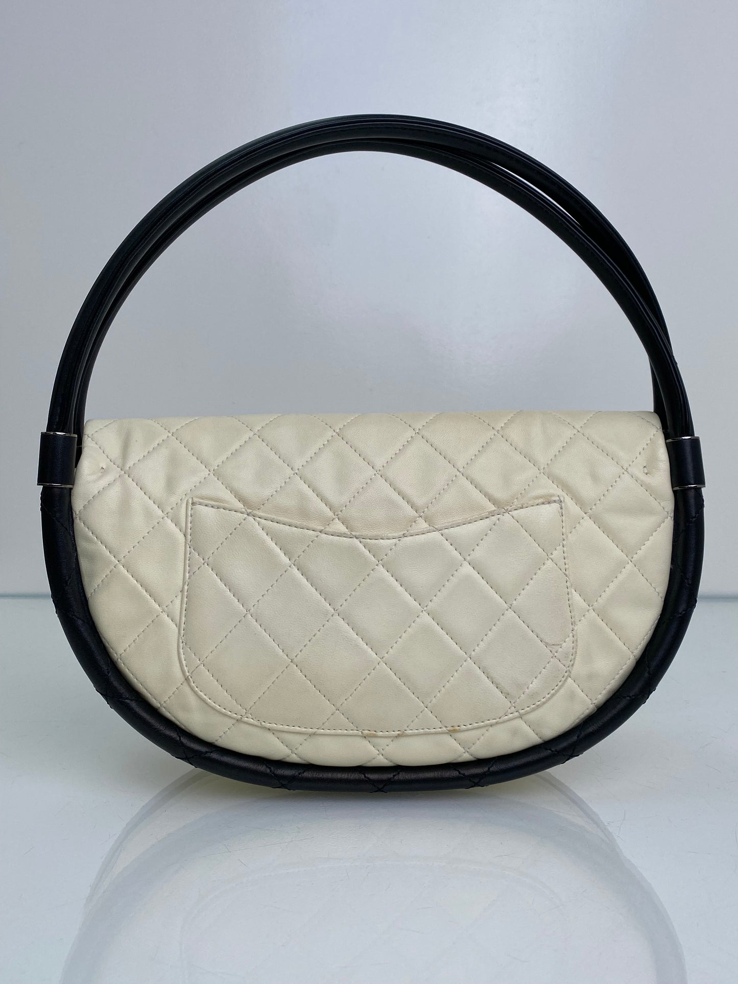 Chanel White & Black Lambskin Hula Hoop Bag SHW