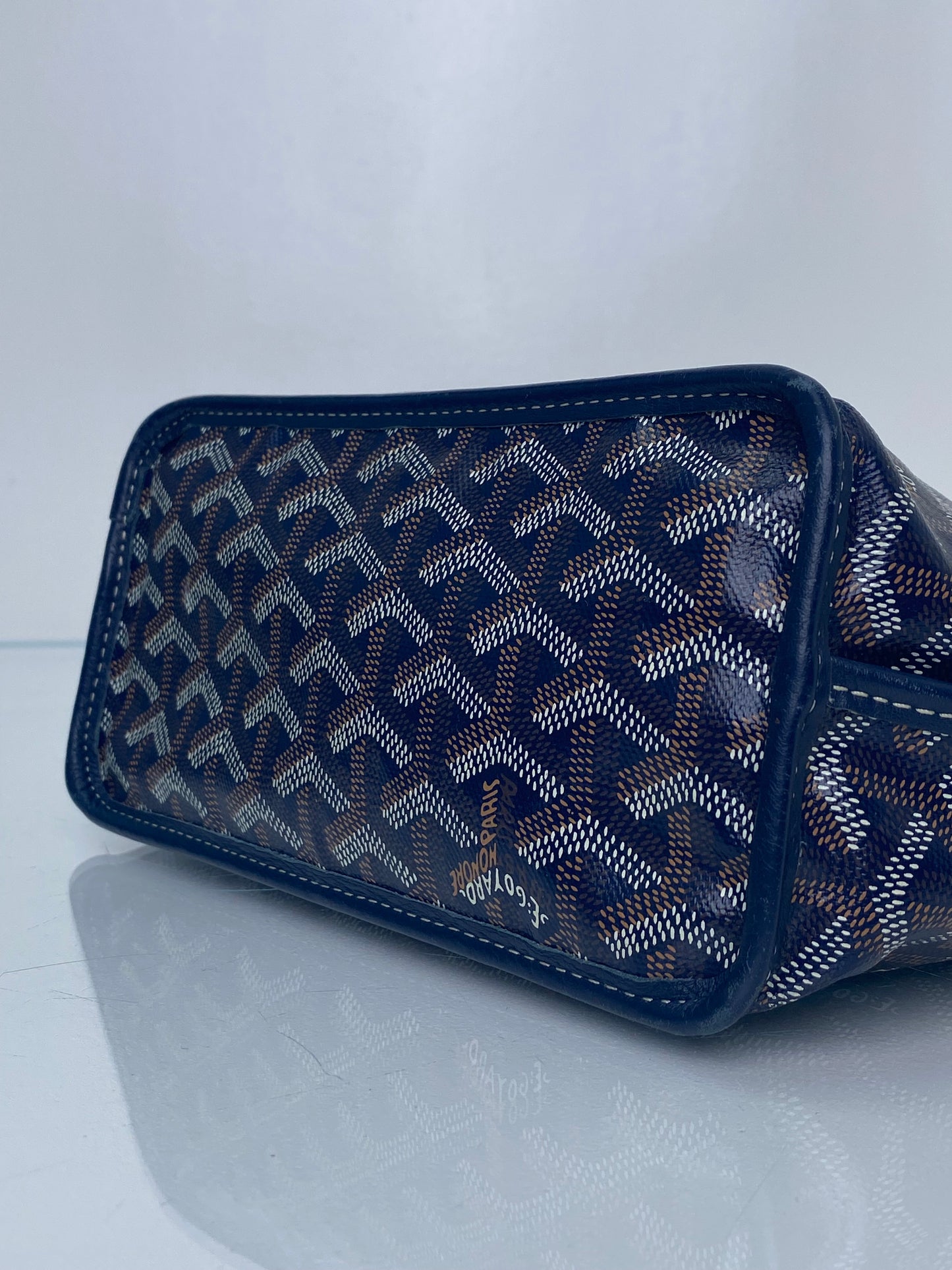 Goyard Navy Goyardine Reversible Anjou Mini Bag