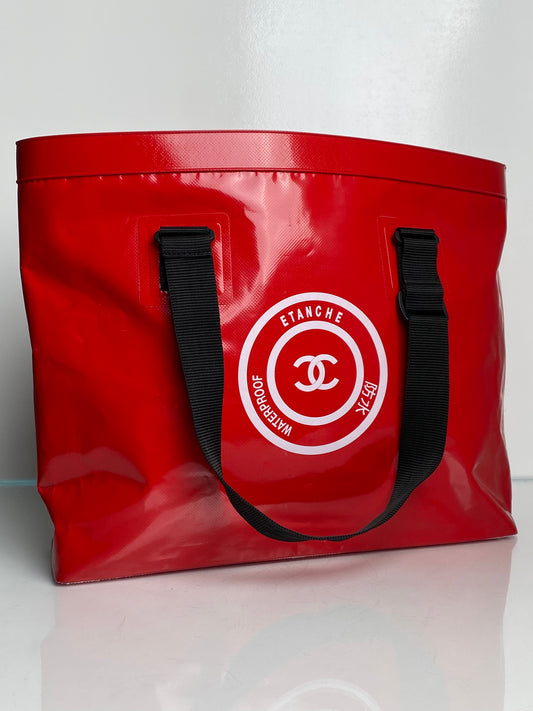 Chanel Red, White, & Black Waterproof Beach Tote