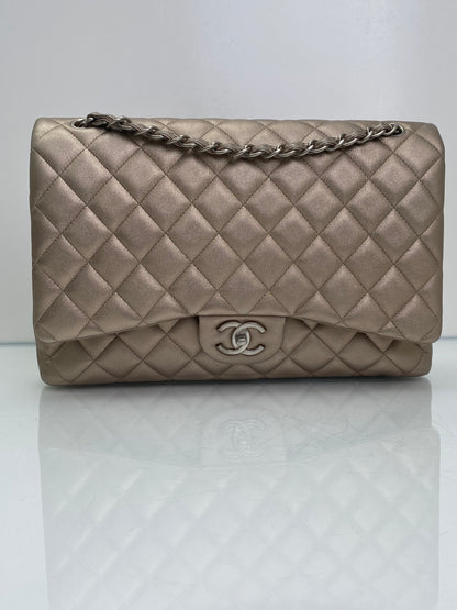 Chanel Single Flap Maxi Lambskin Pewter SHW