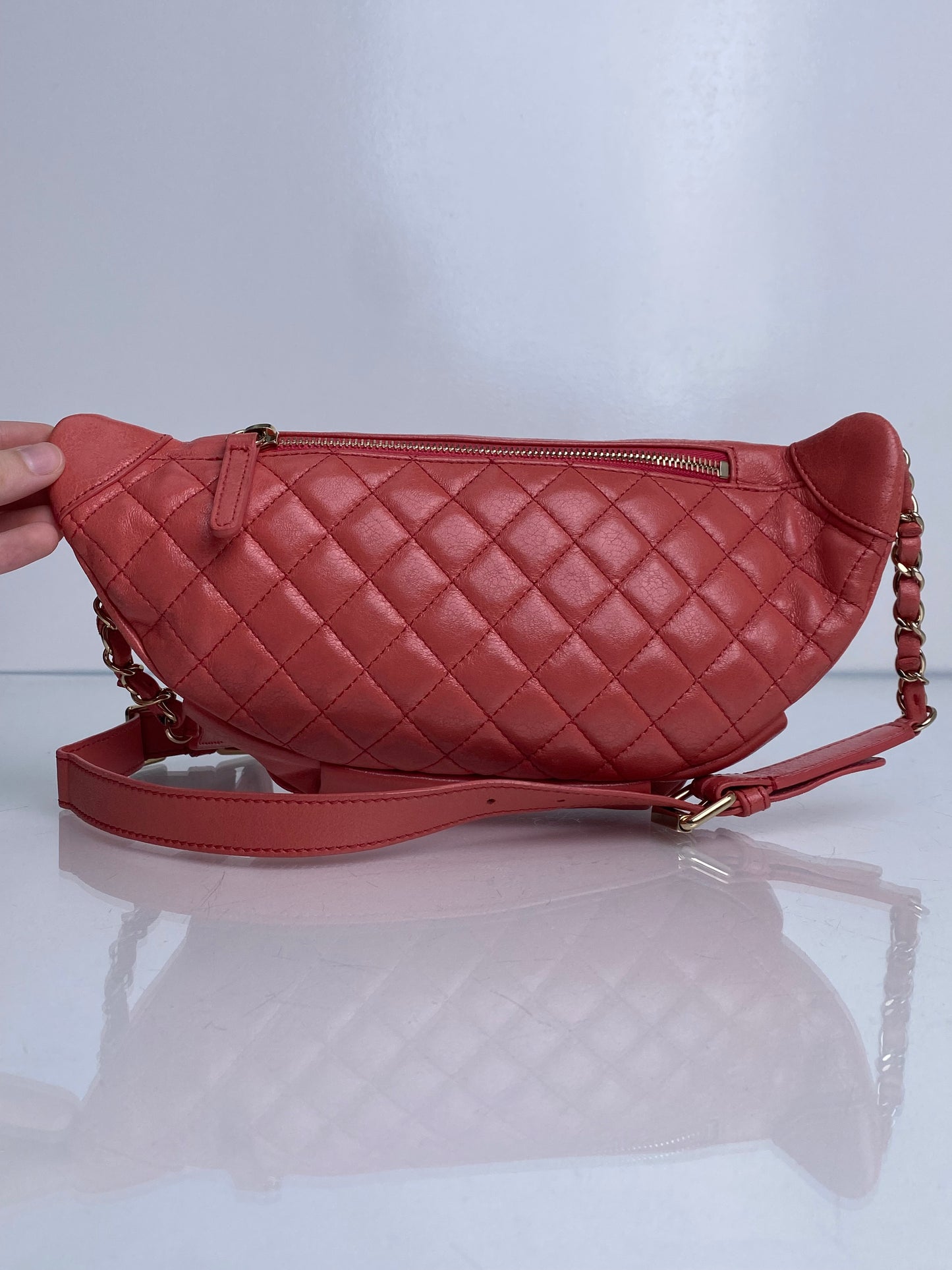 Chanel Pink Crumpled Glazed Lambskin Quilted Waist Bag GHW #25