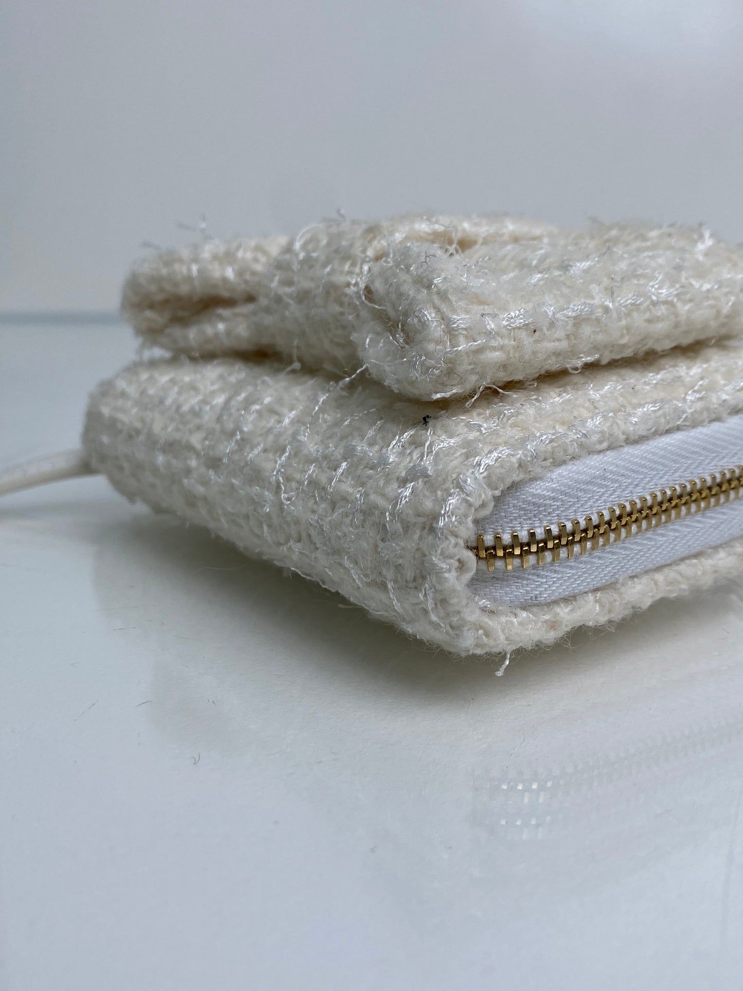 Chanel White Tweed Bow VIP Card Holder on Chain