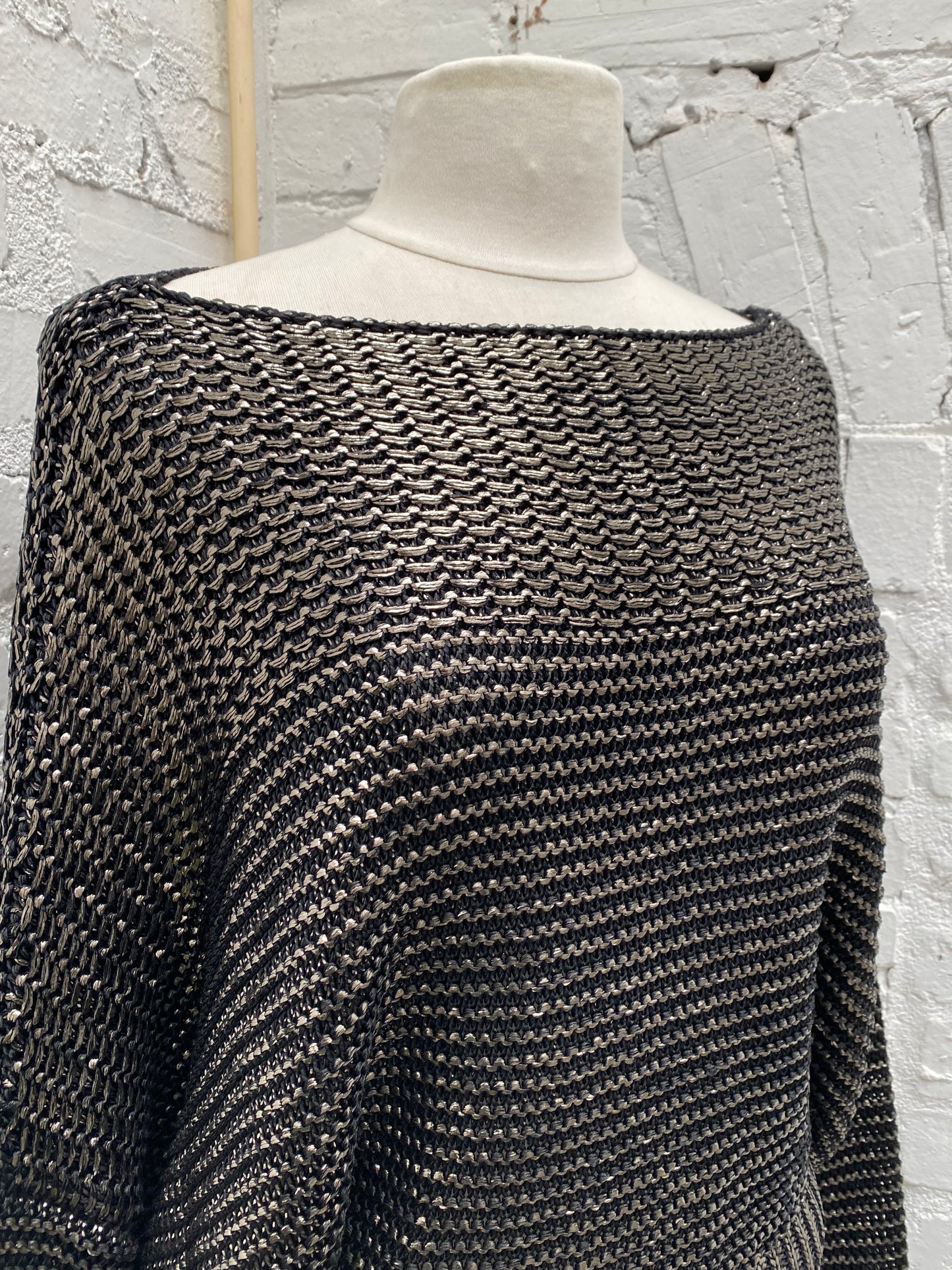 Tom Ford Black & Silver Wool & Silk Knit Long Sleeve Top, EST L