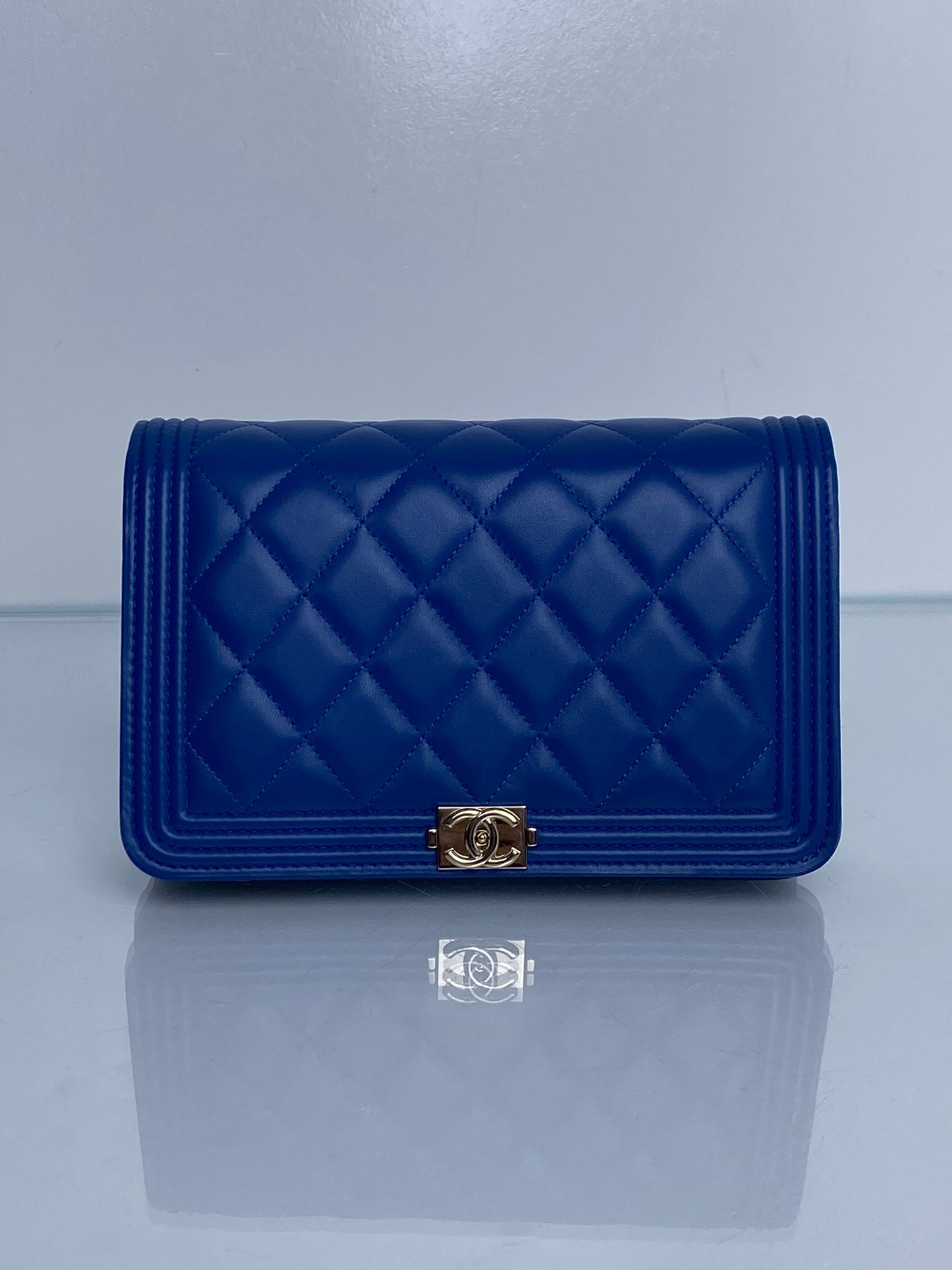 Chanel Boy Wallet on Chain Electric Blue Lambskin GHW
