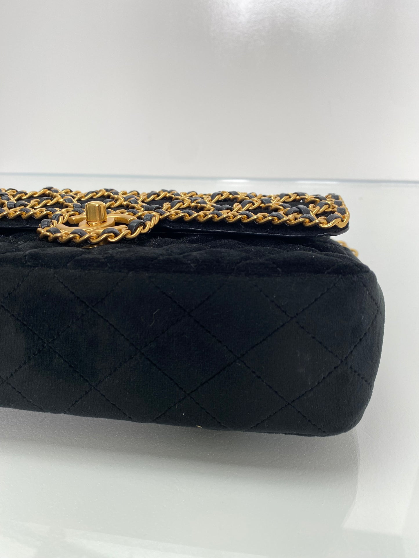 Chanel Black & Gold Velvet Double Flap Timeless Chained Bag GHW