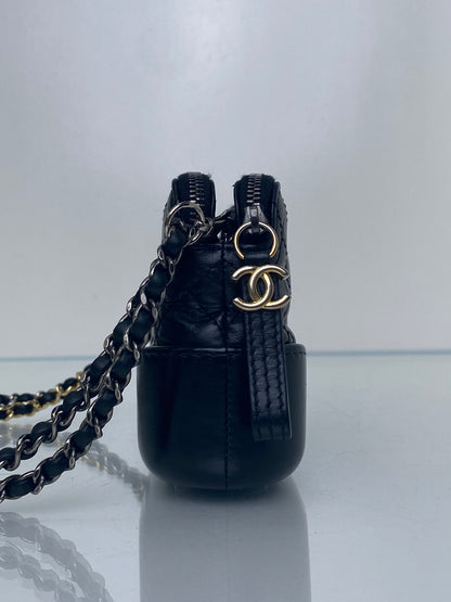 Chanel Gabrielle Black Mini Crinkled Calfskin/Smooth Leather Bag TTHW