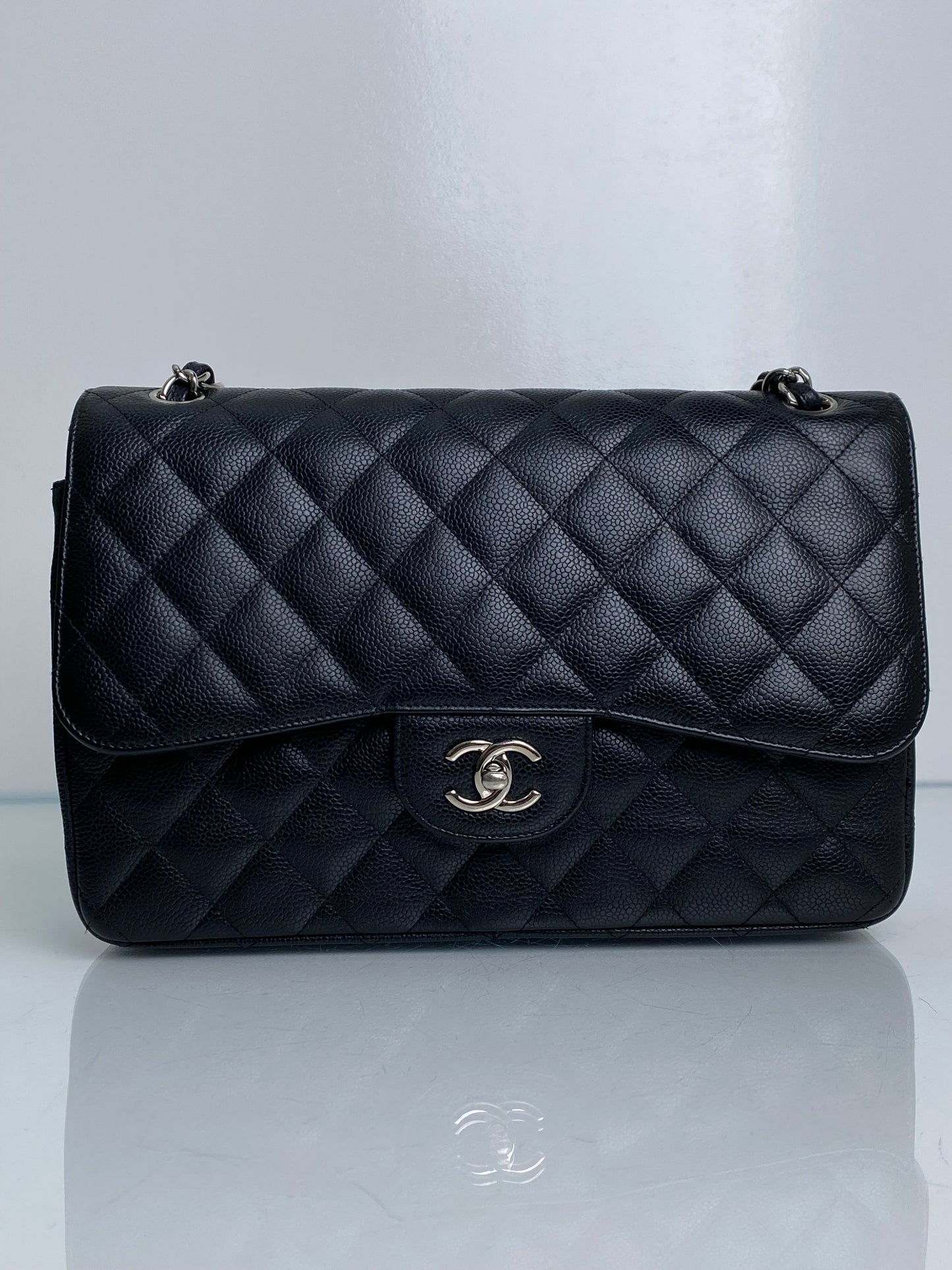 Chanel Classic Jumbo Black Caviar Double Flap SHW