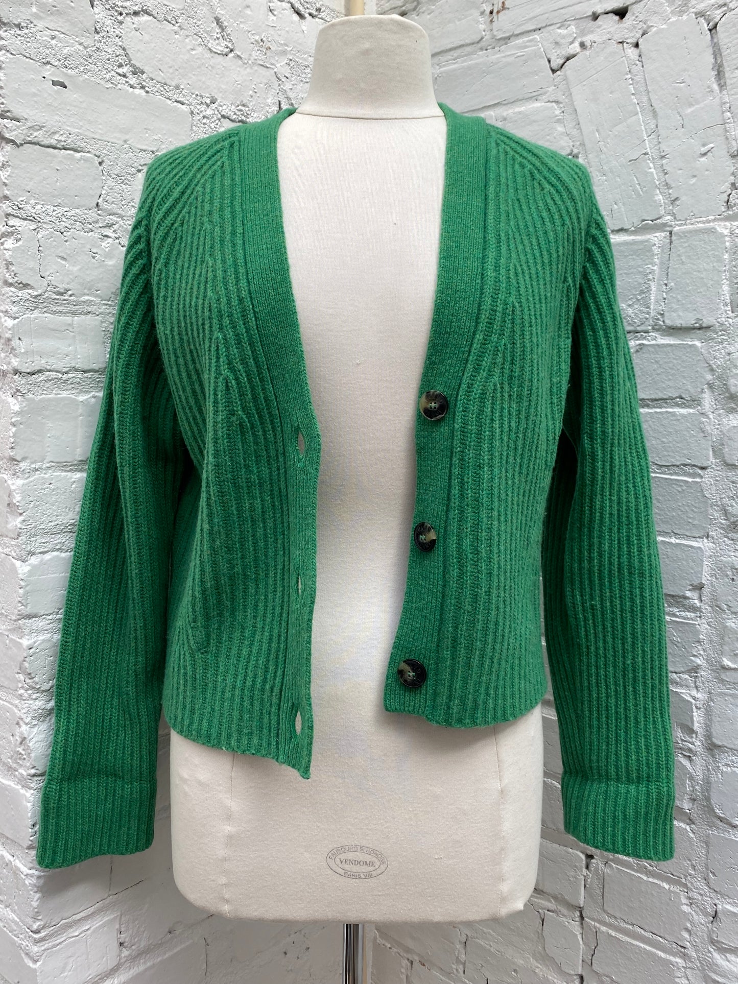 Ganni Green Ribbed Cardigan, S