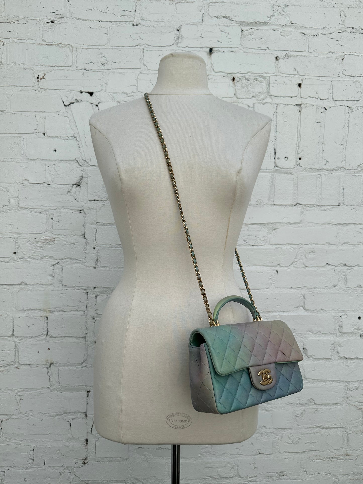 Chanel Green, Purple, & Blue Gradient Mini Rectangle Top Handle Bag GHW 22S