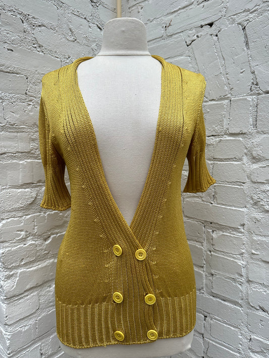 Missoni Metallic Yellow Knit Short Sleeve Cardigan, 44