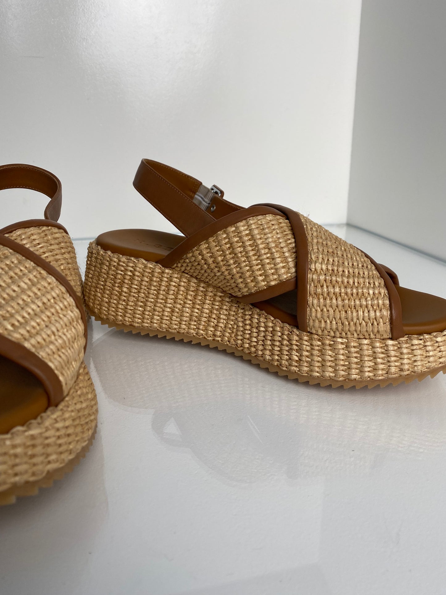 M.Gemi Raffia & Brown Leather Slides, 38