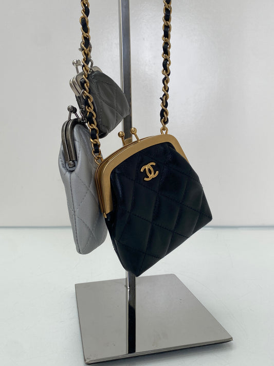 Chanel Black, Grey, & Silver Quilted Leather Mini Multi Clutches Bag GHW