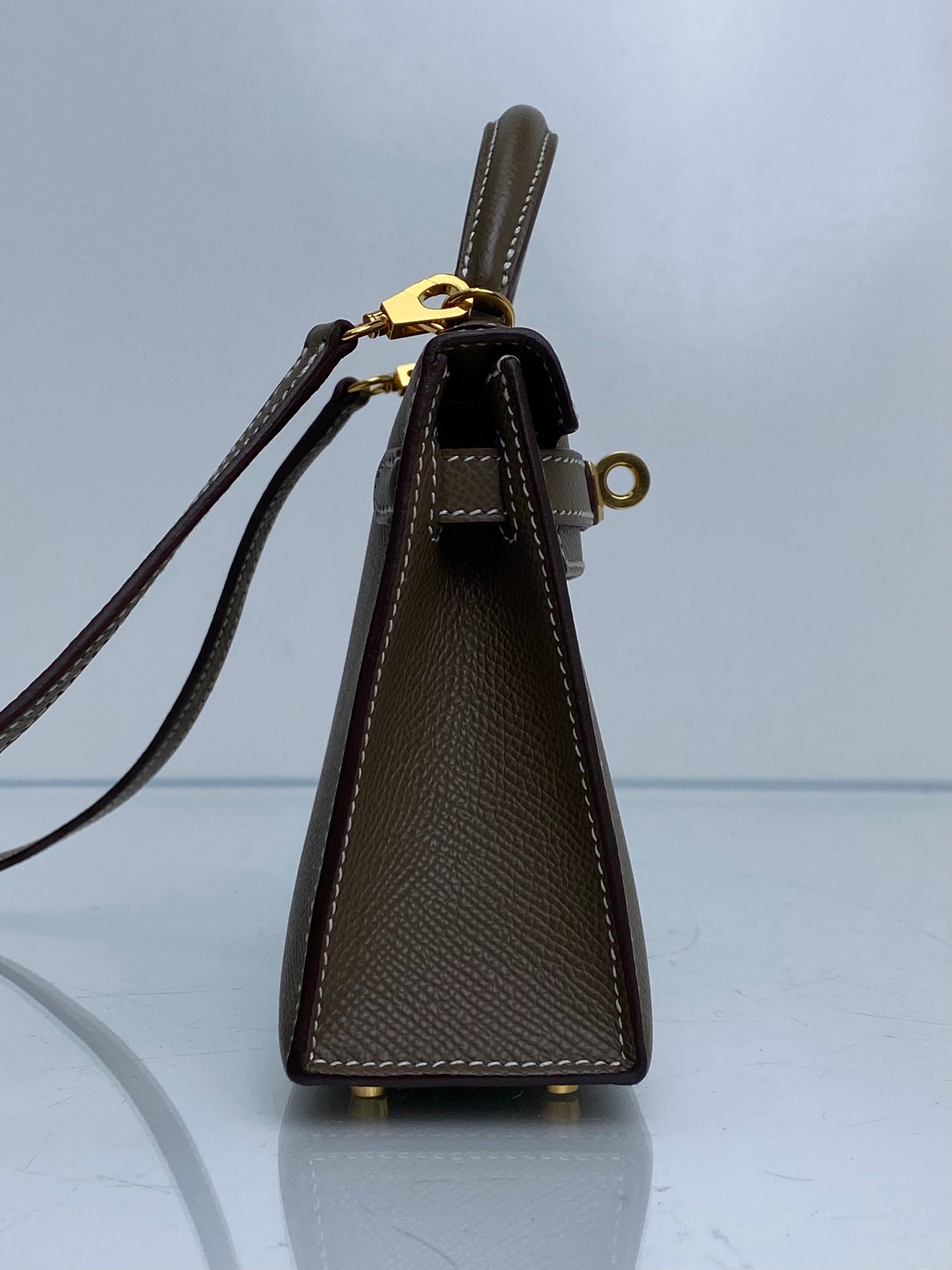 Hermes Mini Kelly Sellier Etoupe Epsom GHW #Y