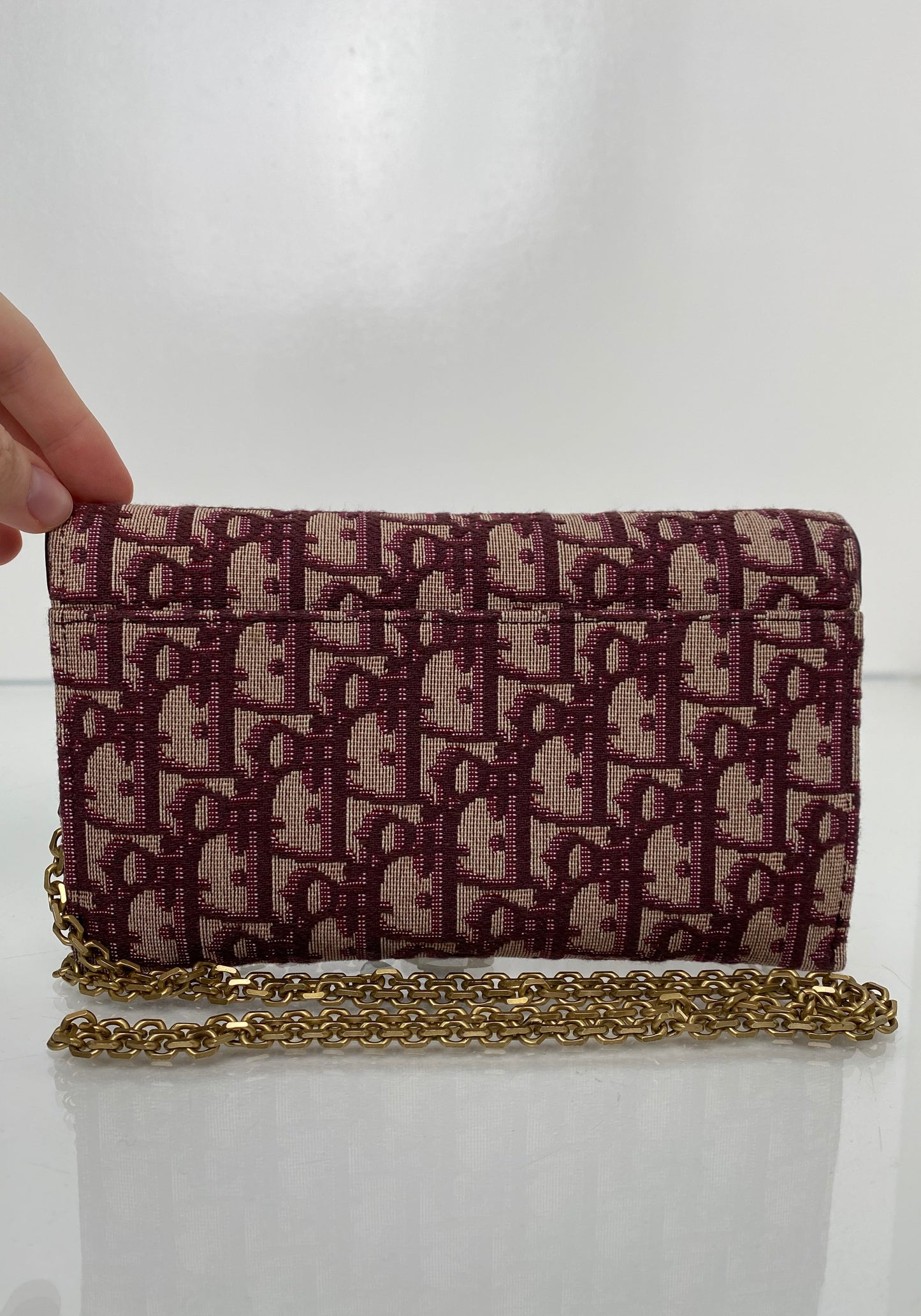 Dior Burgundy Oblique Saddle Wallet on Chain Bag GHW