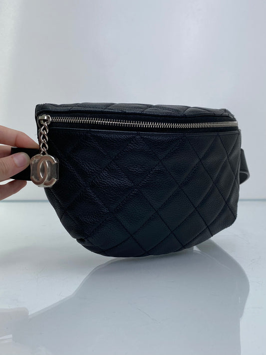 Chanel Black Uniform Quilted Bum Bag SHW