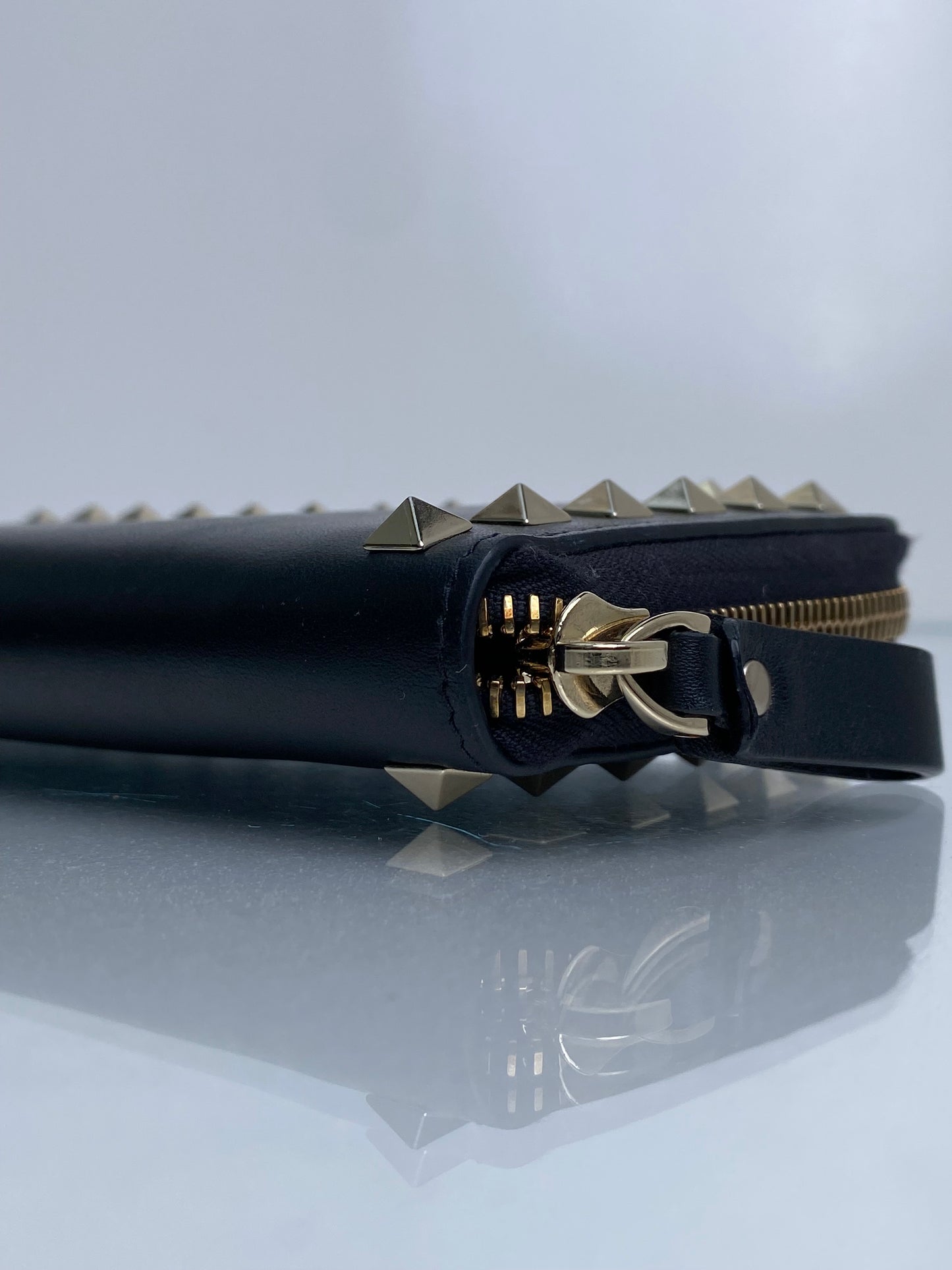 Valentino Black Rockstud Accent Long Zip Wallet GHW