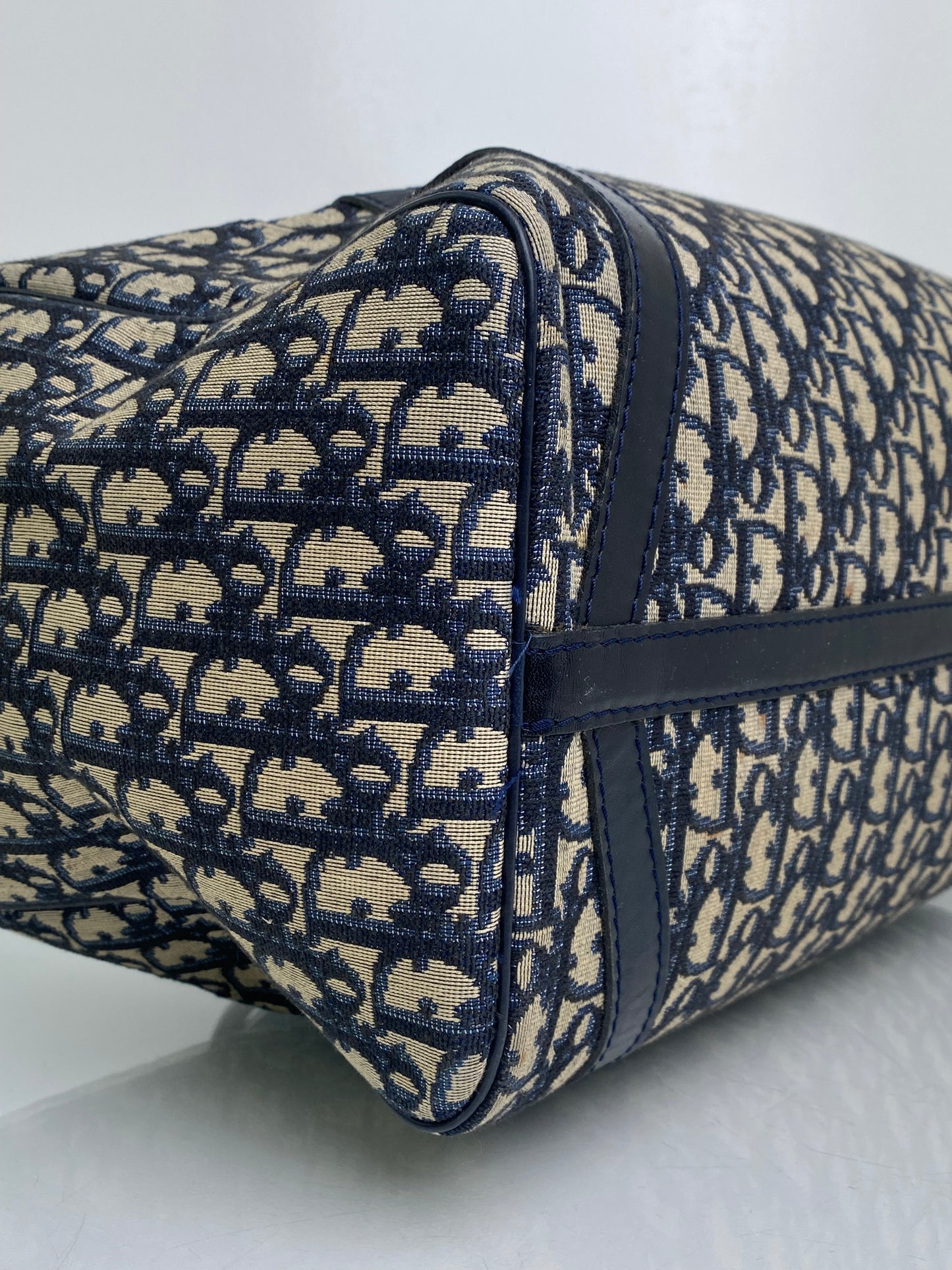 Dior Vintage Navy Oblique Boston Bag SHW