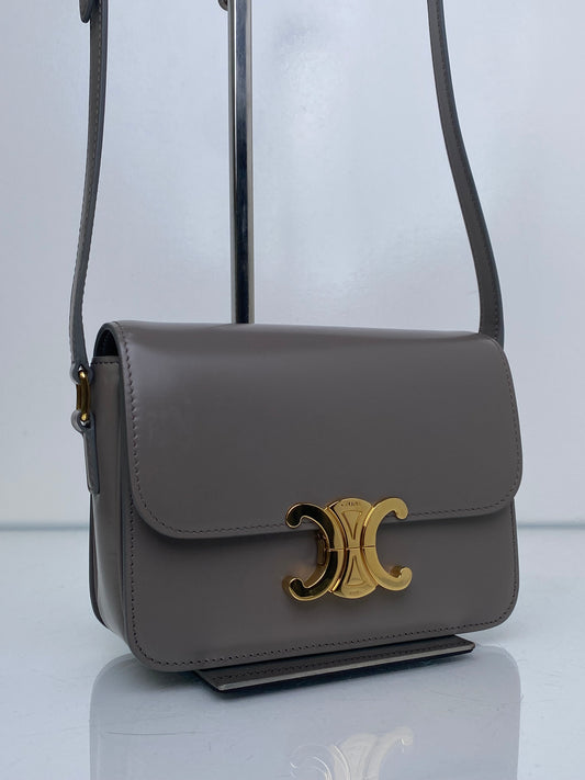 Celine Teen Pebble Grey Triomphe Bag in Shiny Calfskin