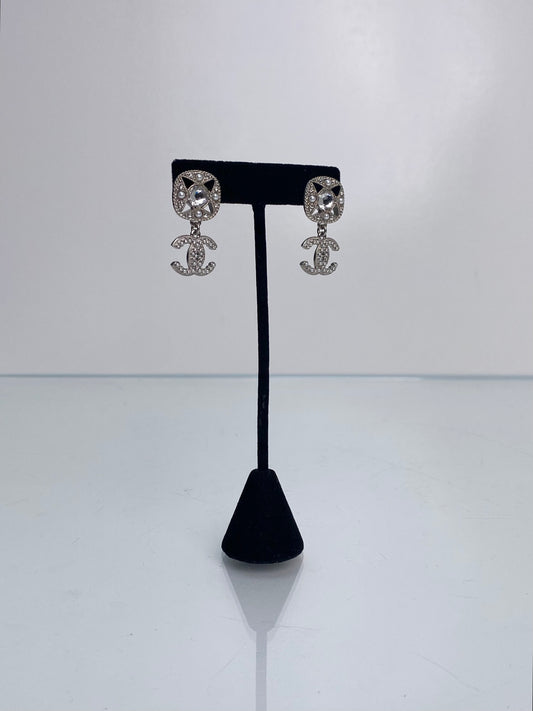 Chanel Crystal CC Silver Earrings