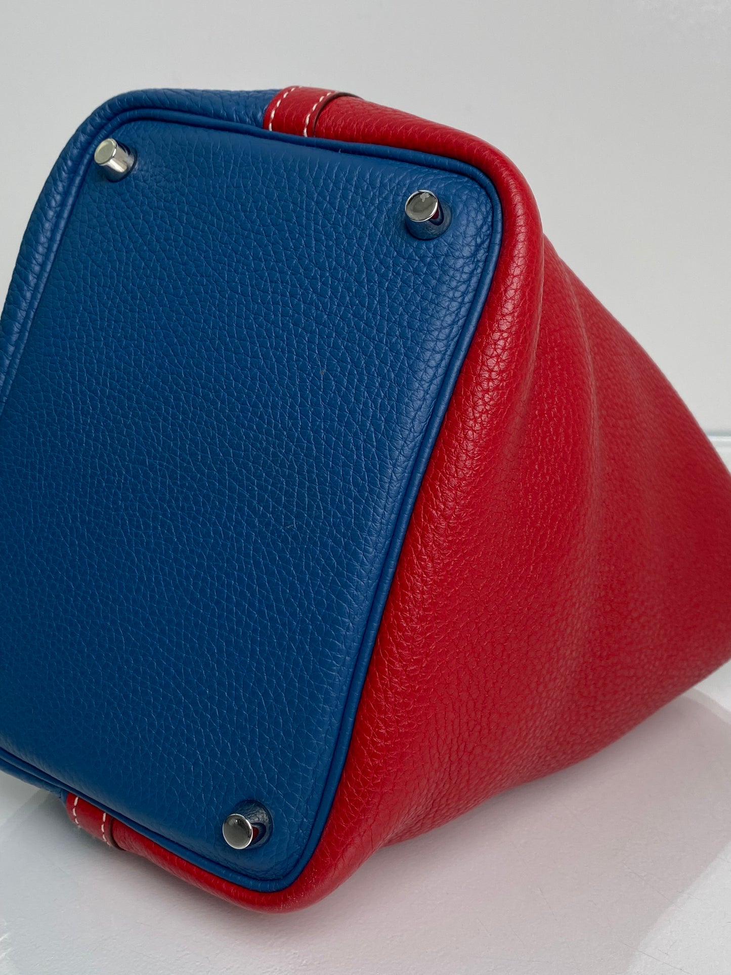 Hermes Picotin Rouge Casaque Bleu Thalassa Clemence PHW #P